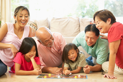 Family playing a game together