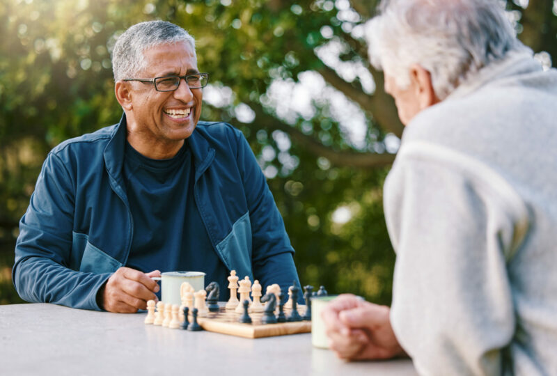 Two senior gentlemen having a conversation.